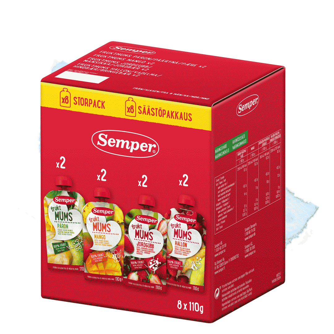 Multipack 8x110 gram Fruktmums från Semper Barnmat
