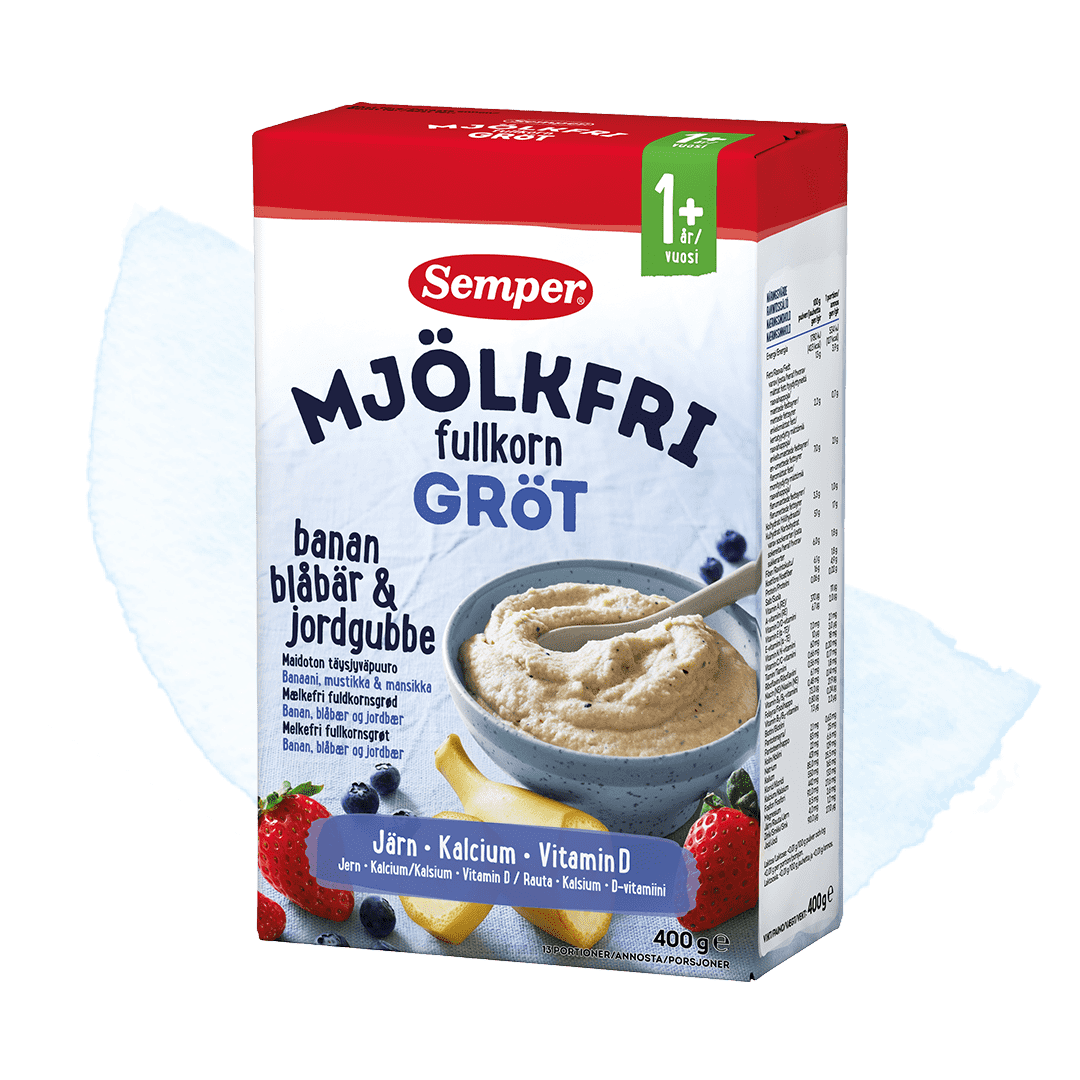 Mjölkfri gröt fullkorn, banan, blåbär & jordgubb 12m