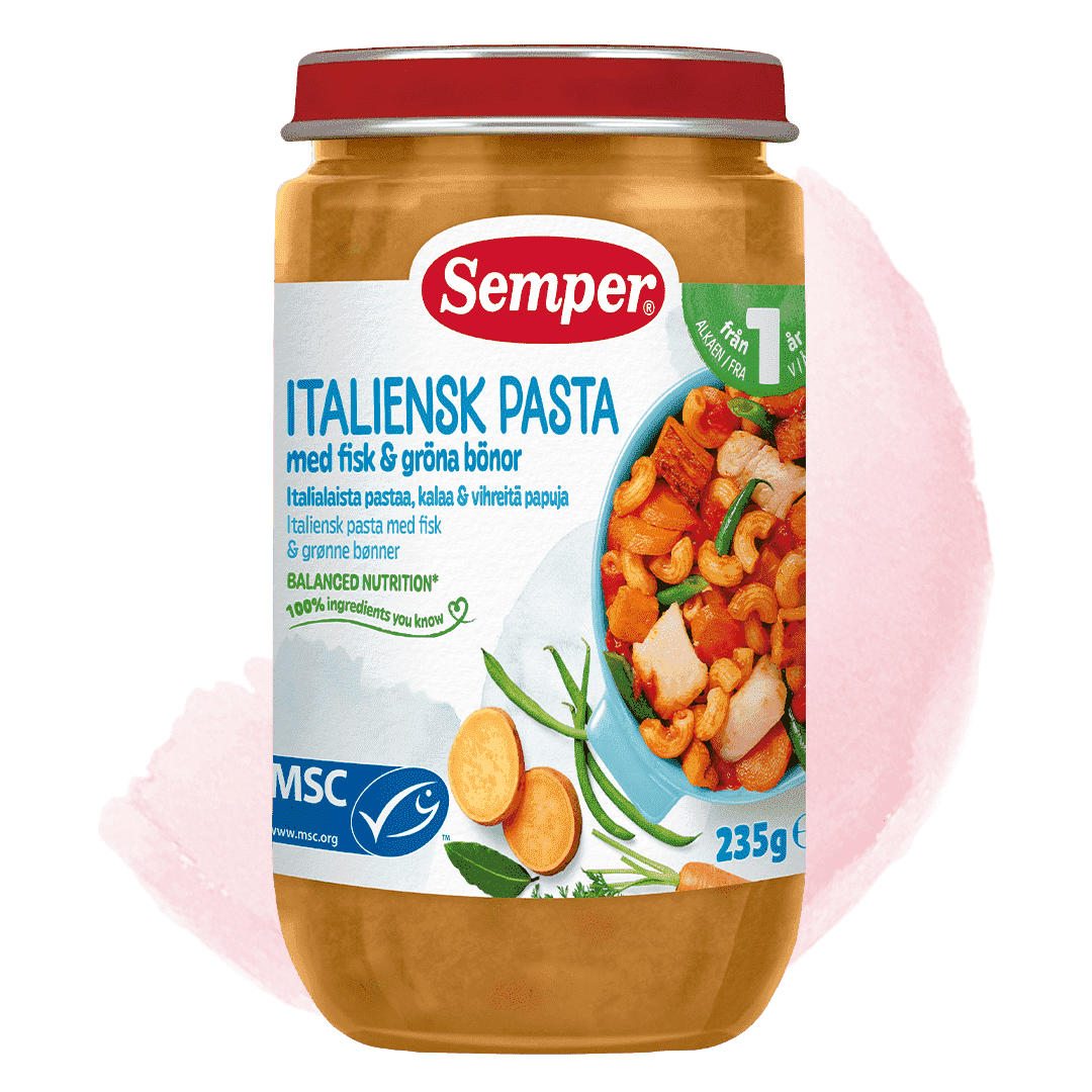 Italiensk Pasta med fisk & gröna bönor från 12 mån - från Semper Barnmat