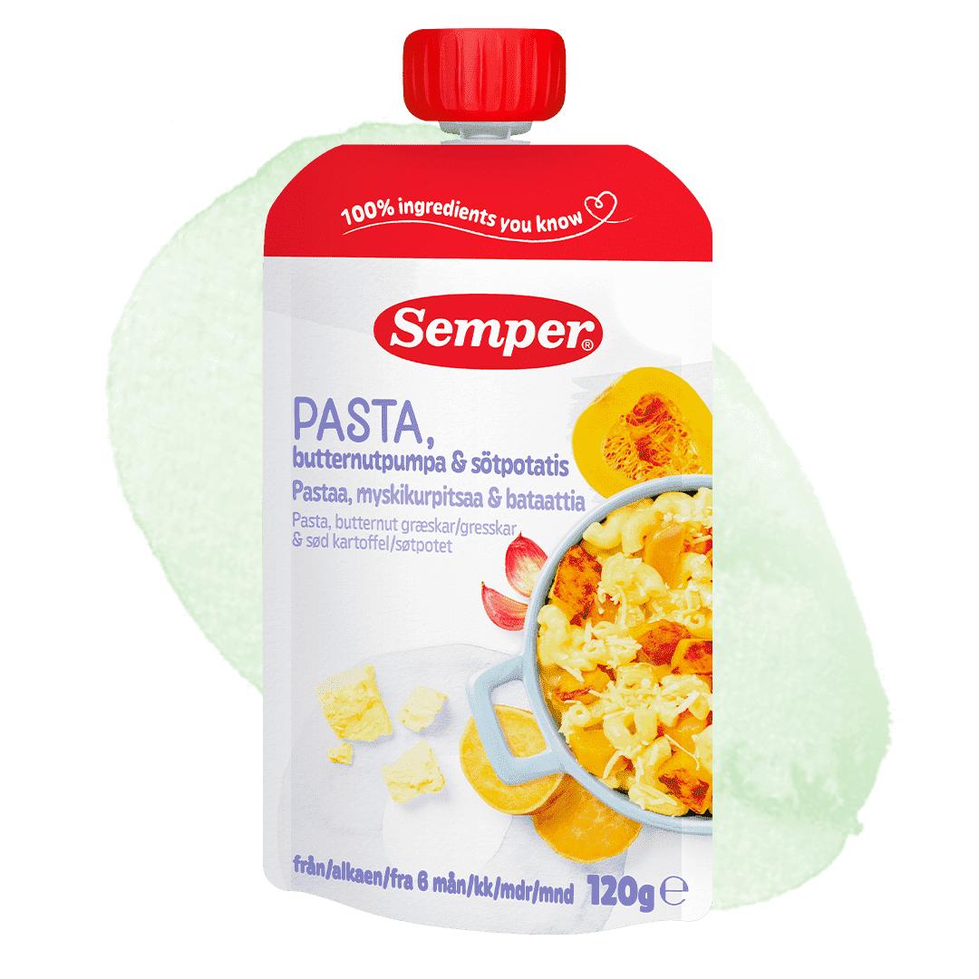 Pasta med butternutpumpa & sötpotatis i klämpåse