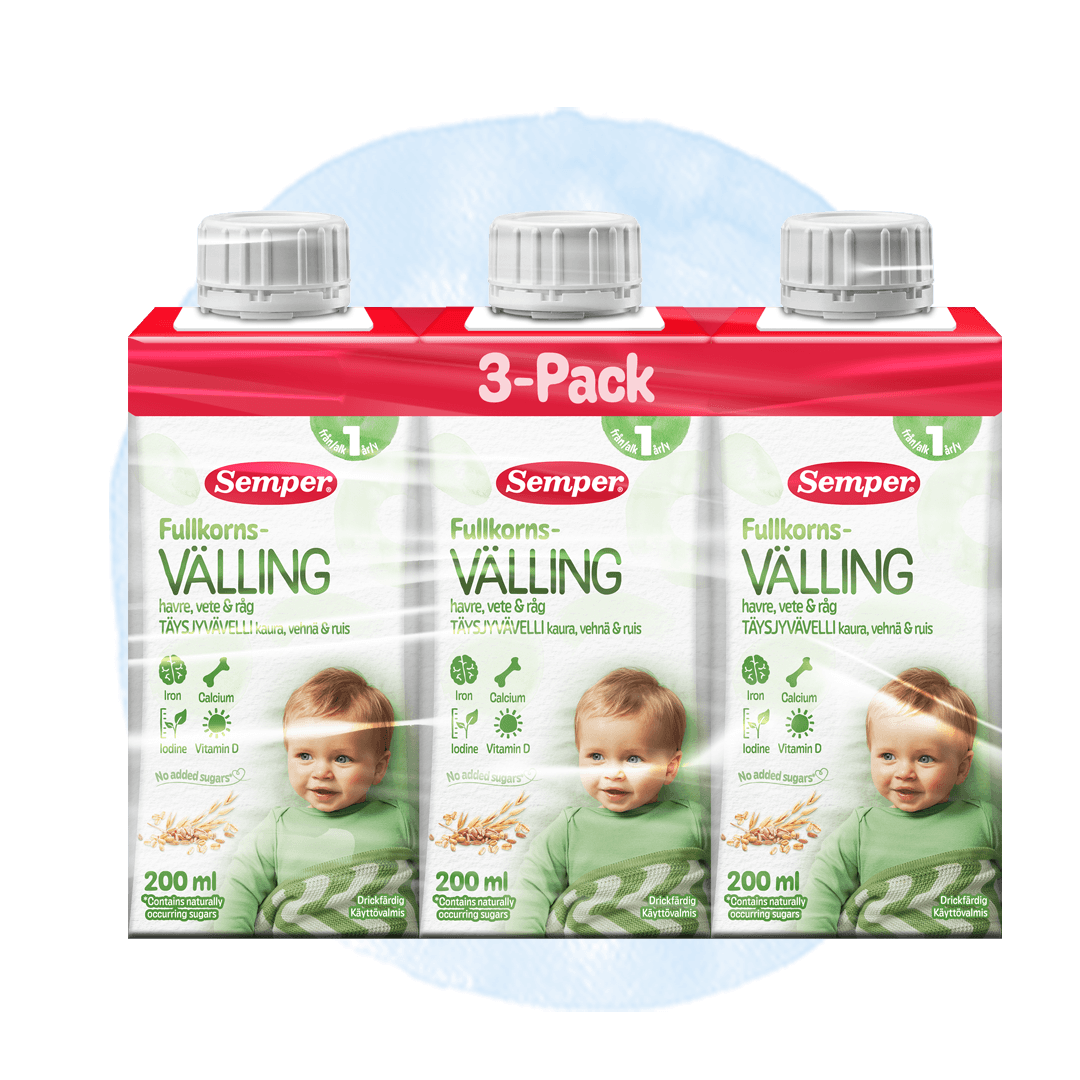 Drickfärdig fullkornsvälling havre, vete & råg 3-pack från Semper Barnmat